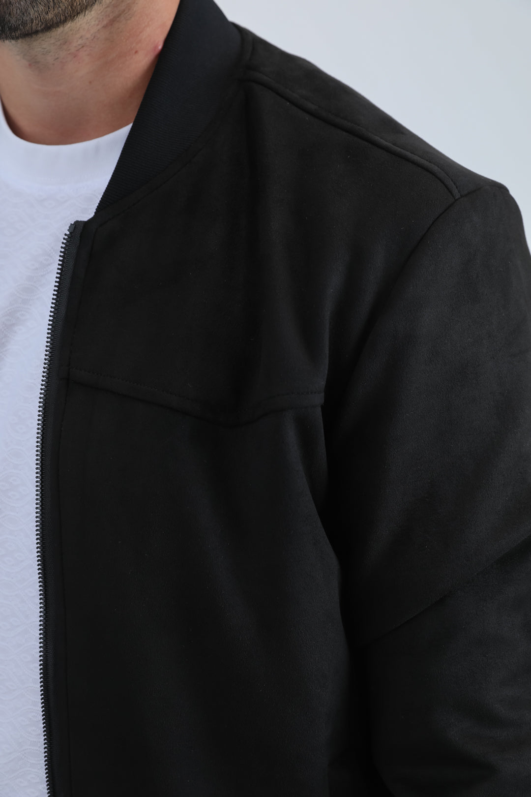 Mens Fur Lined Quilted Faux Suede Black Coat