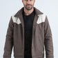 Mens Fur Lined Quilted Faux Suede Brown/Bone Coat