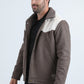 Mens Fur Lined Quilted Faux Suede Brown/Bone Coat