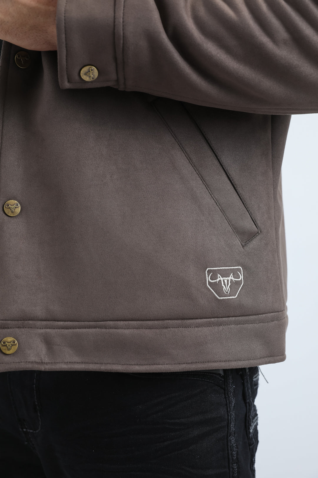 Mens Fur Lined Quilted Faux Suede Brown/Bone Coat