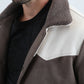 Mens Fur Lined Quilted Faux Suede Brown/Bone Coat