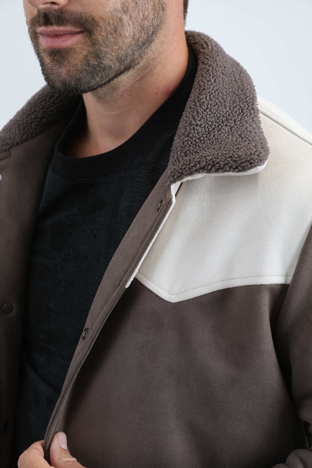Mens Fur Lined Quilted Faux Suede Brown/Bone Coat