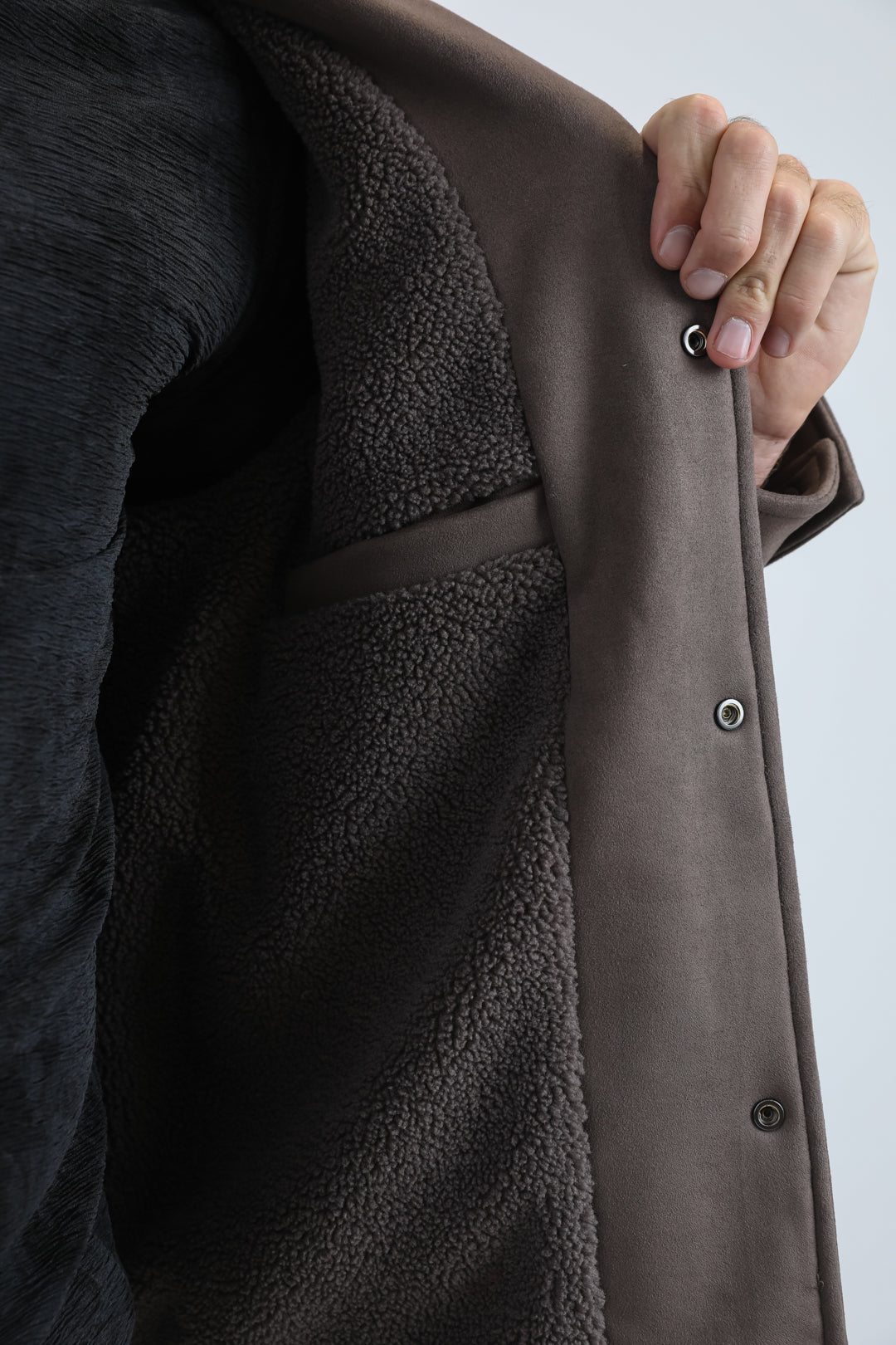 Mens Fur Lined Quilted Faux Suede Brown/Bone Coat