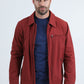 Mens Fur Lined Quilted Faux Suede Burgundy Coat