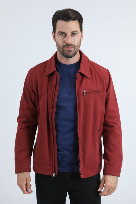 Mens Fur Lined Quilted Faux Suede Burgundy Coat