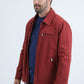 Mens Fur Lined Quilted Faux Suede Burgundy Coat