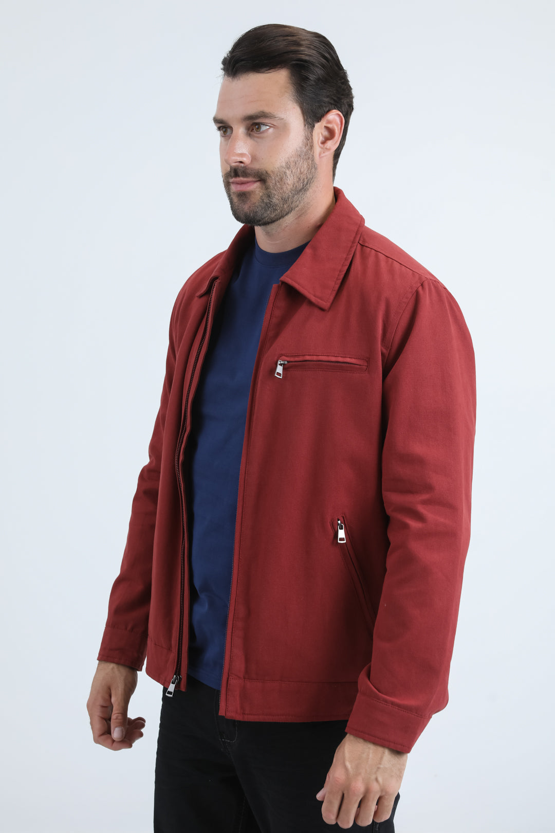 Mens Fur Lined Quilted Faux Suede Burgundy Coat