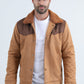 Mens Fur Lined Quilted Faux Suede Camel Coat
