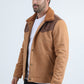 Mens Fur Lined Quilted Faux Suede Camel Coat