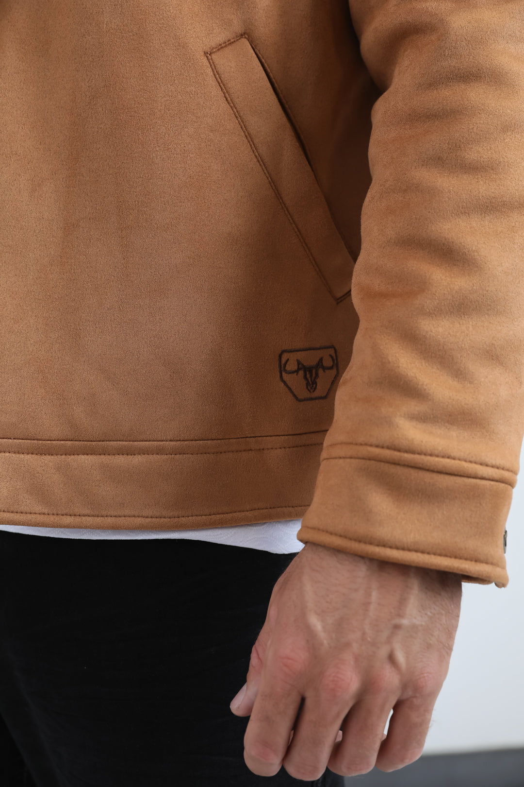 Mens Fur Lined Quilted Faux Suede Camel Coat