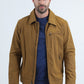 Mens Fur Lined Quilted Faux Suede Camel Coat