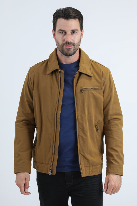 Mens Fur Lined Quilted Faux Suede Camel Coat