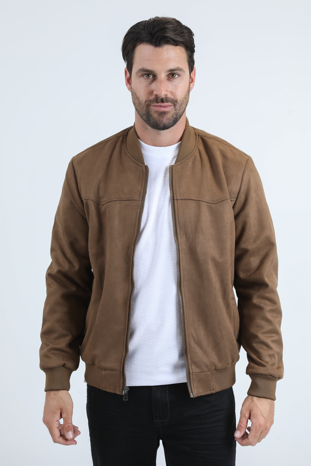 Mens Fur Lined Quilted Faux Suede Camel Coat