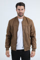 Mens Fur Lined Quilted Faux Suede Camel Coat