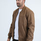 Mens Fur Lined Quilted Faux Suede Camel Coat