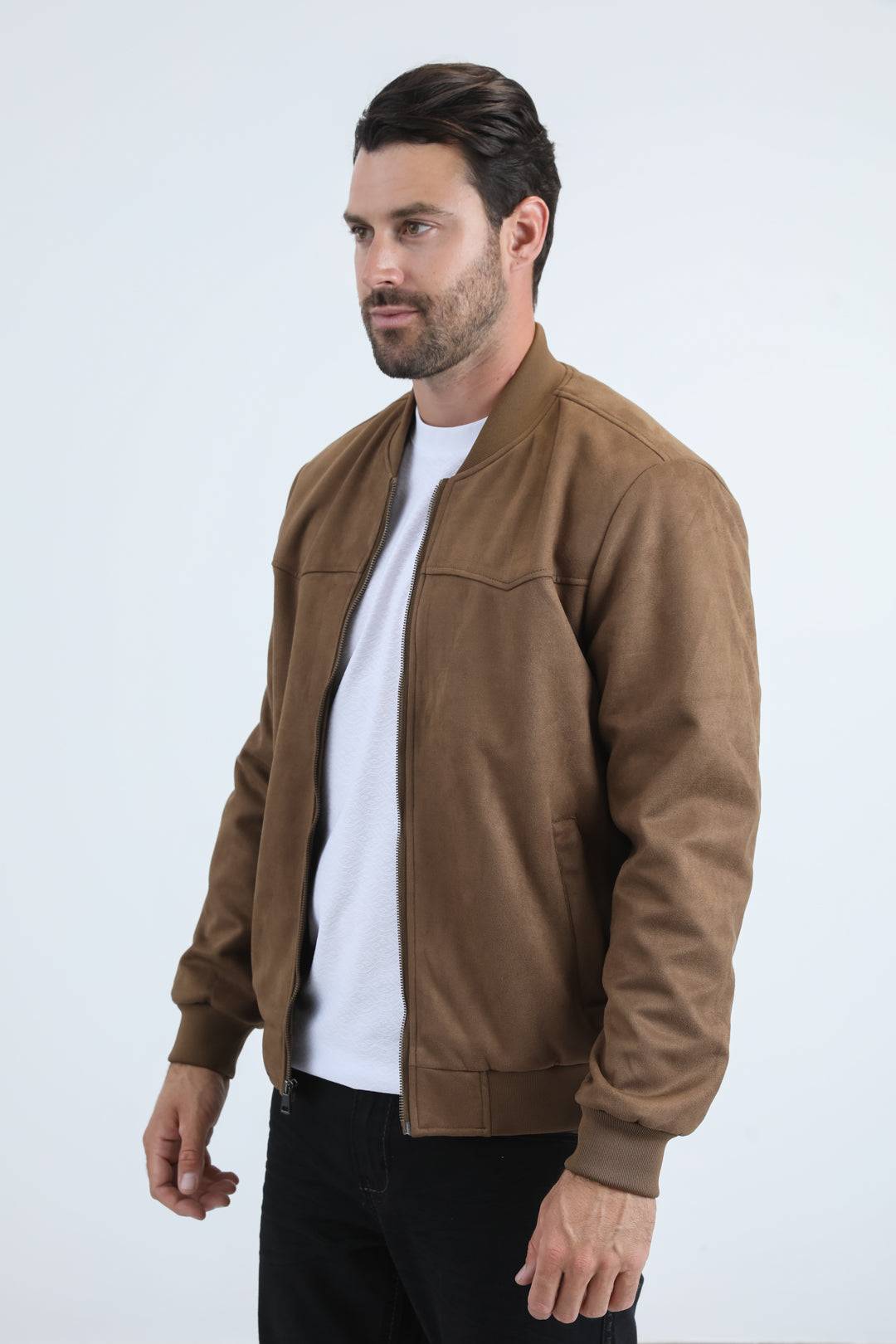 Mens Fur Lined Quilted Faux Suede Camel Coat