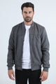 Mens Fur Lined Quilted Faux Suede Charcoal Coat