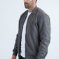 Mens Fur Lined Quilted Faux Suede Charcoal Coat
