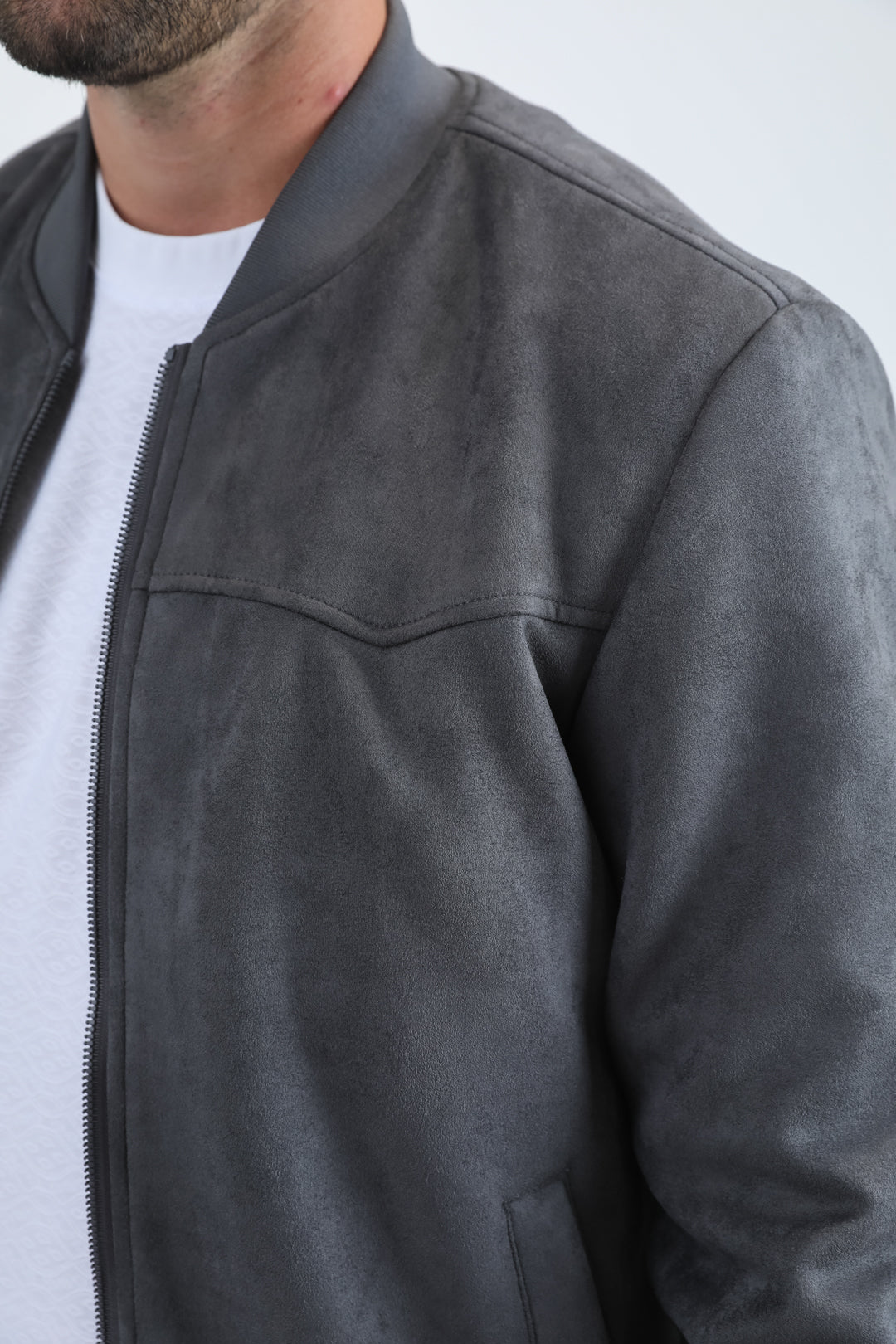 Mens Fur Lined Quilted Faux Suede Charcoal Coat