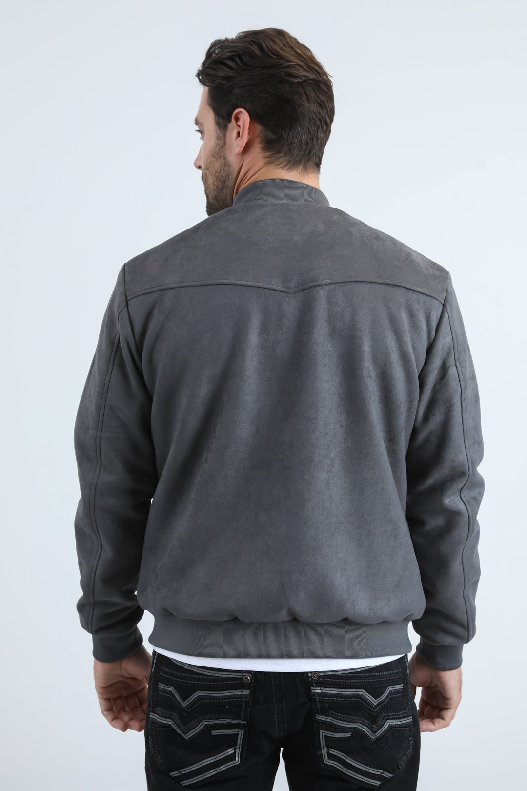 Mens Fur Lined Quilted Faux Suede Charcoal Coat