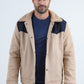 Mens Fur Lined Quilted Faux Suede Beige/Mink Coat