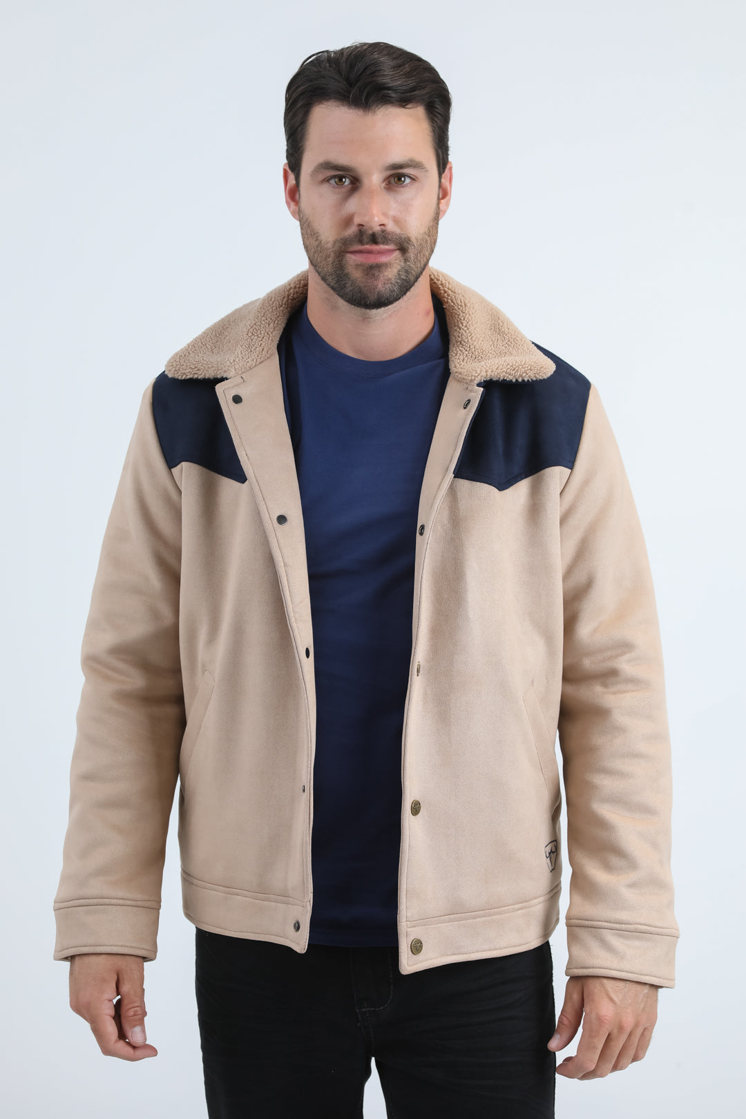 Mens Fur Lined Quilted Faux Suede Beige/Mink Coat