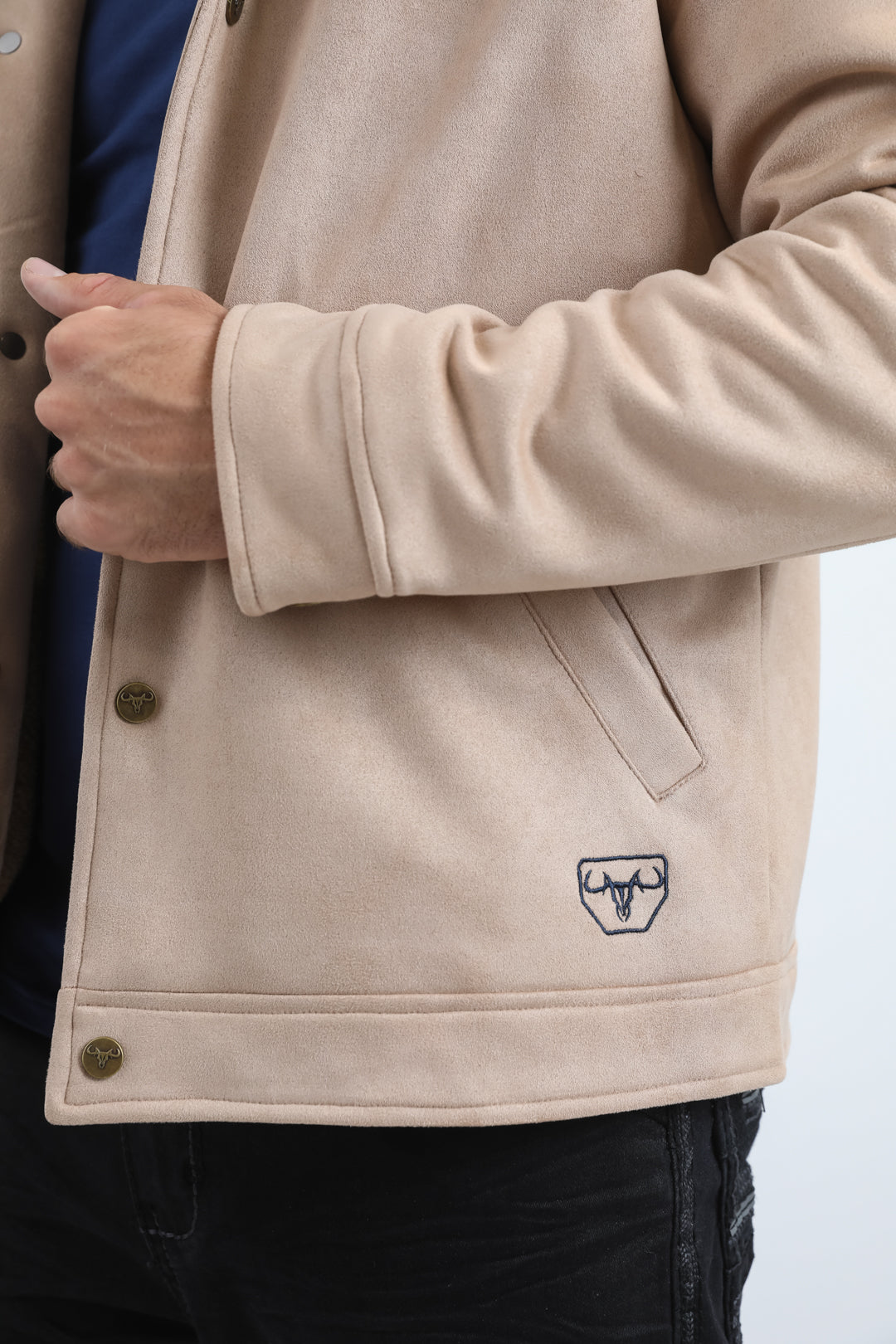 Mens Fur Lined Quilted Faux Suede Beige/Mink Coat