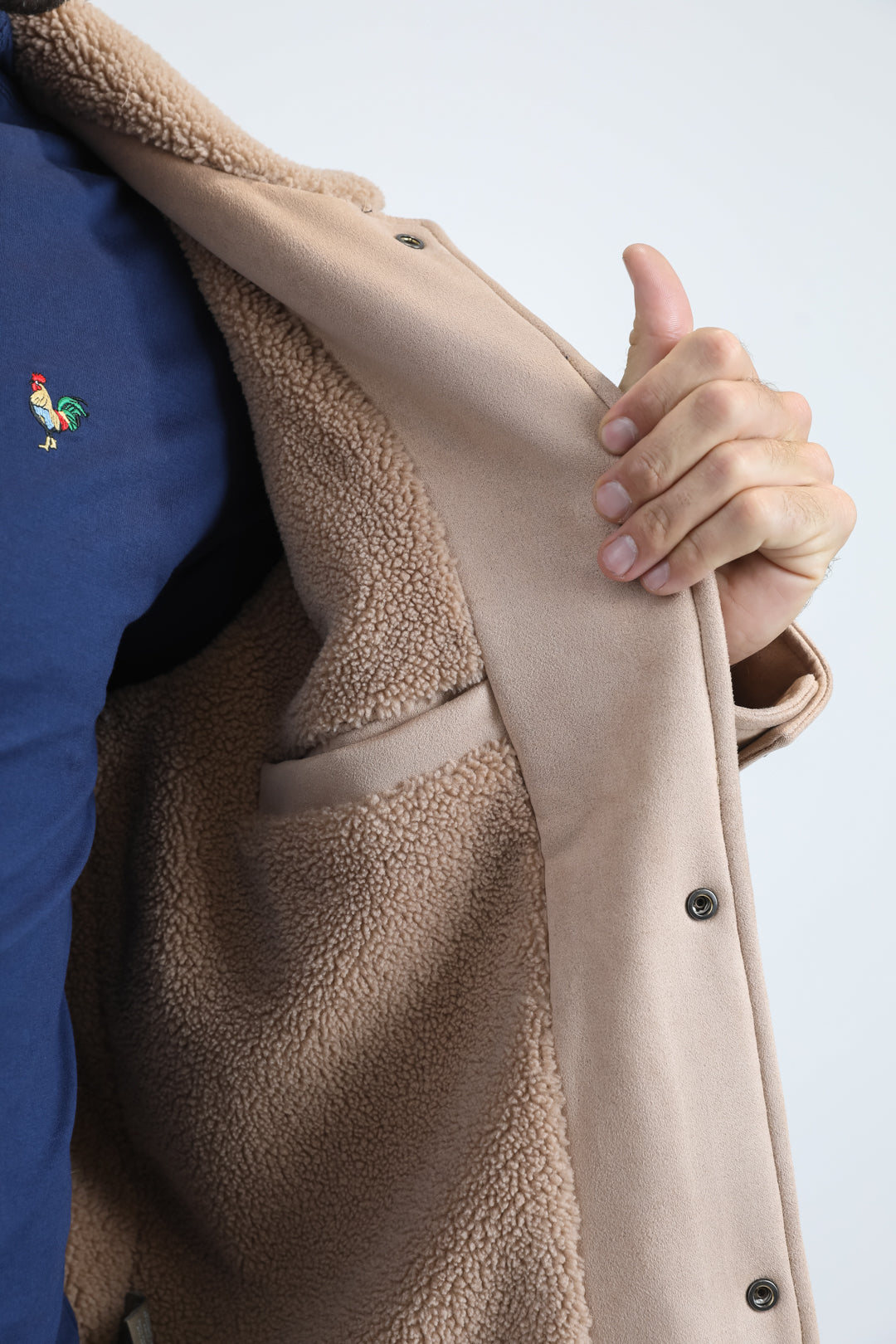 Mens Fur Lined Quilted Faux Suede Beige/Mink Coat