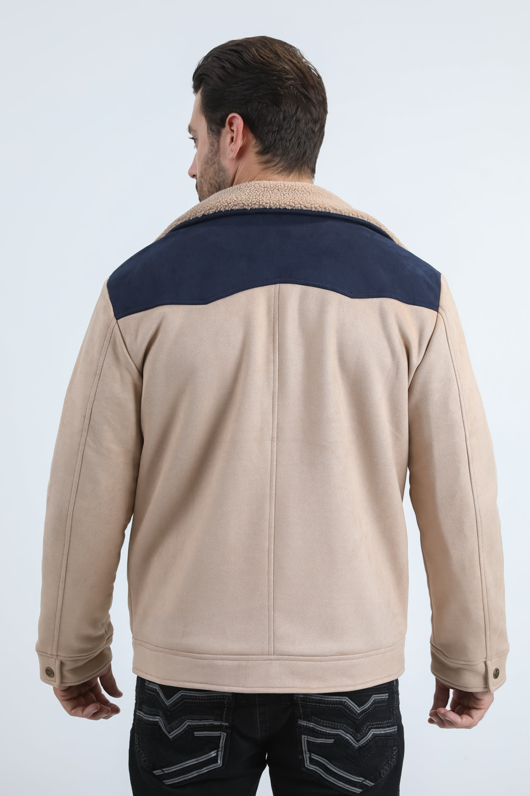 Mens Fur Lined Quilted Faux Suede Beige/Mink Coat