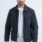 Mens Fur Lined Quilted Faux Suede Navy Coat