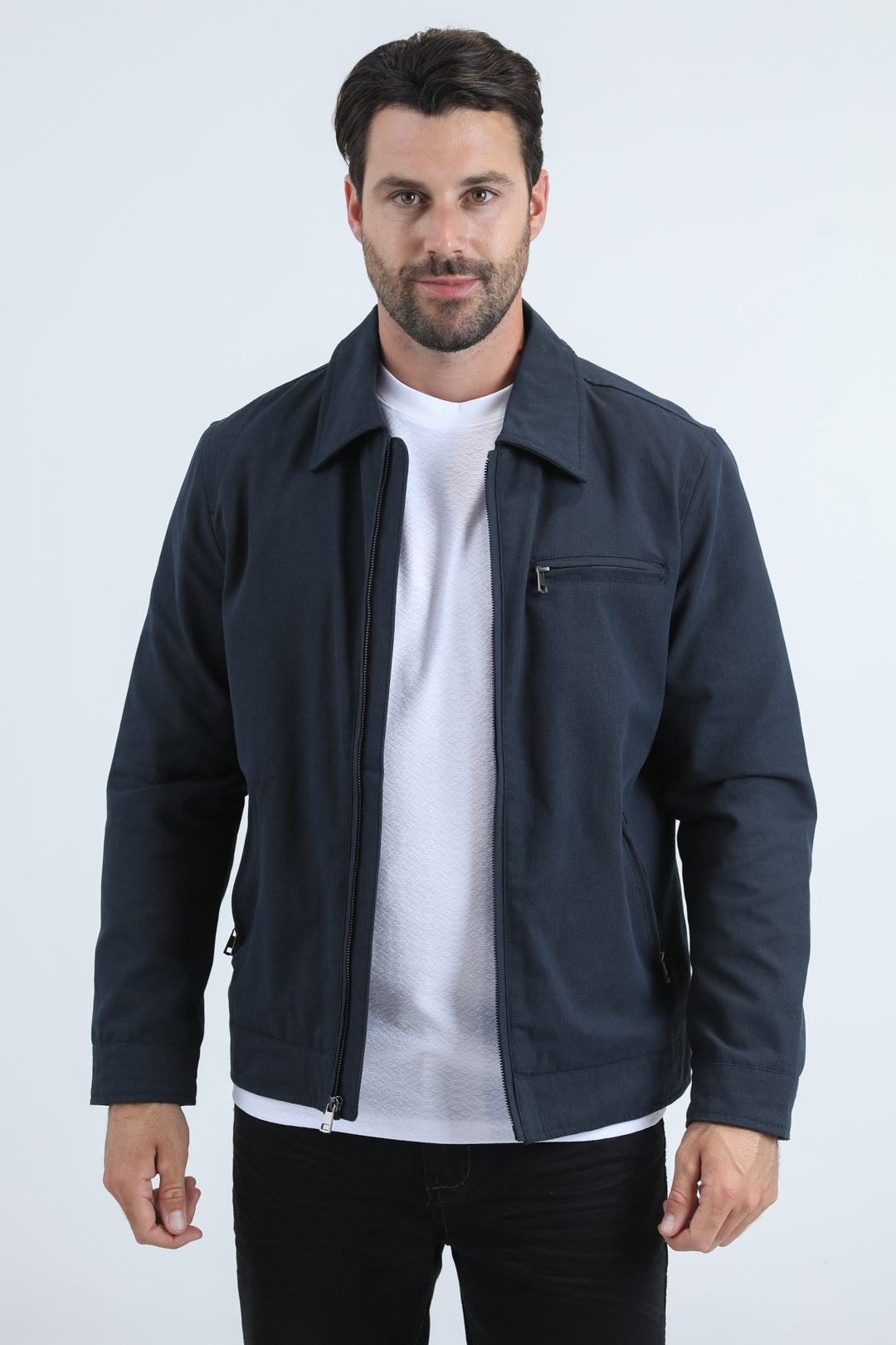 Mens Fur Lined Quilted Faux Suede Navy Coat