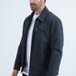 Mens Fur Lined Quilted Faux Suede Navy Coat