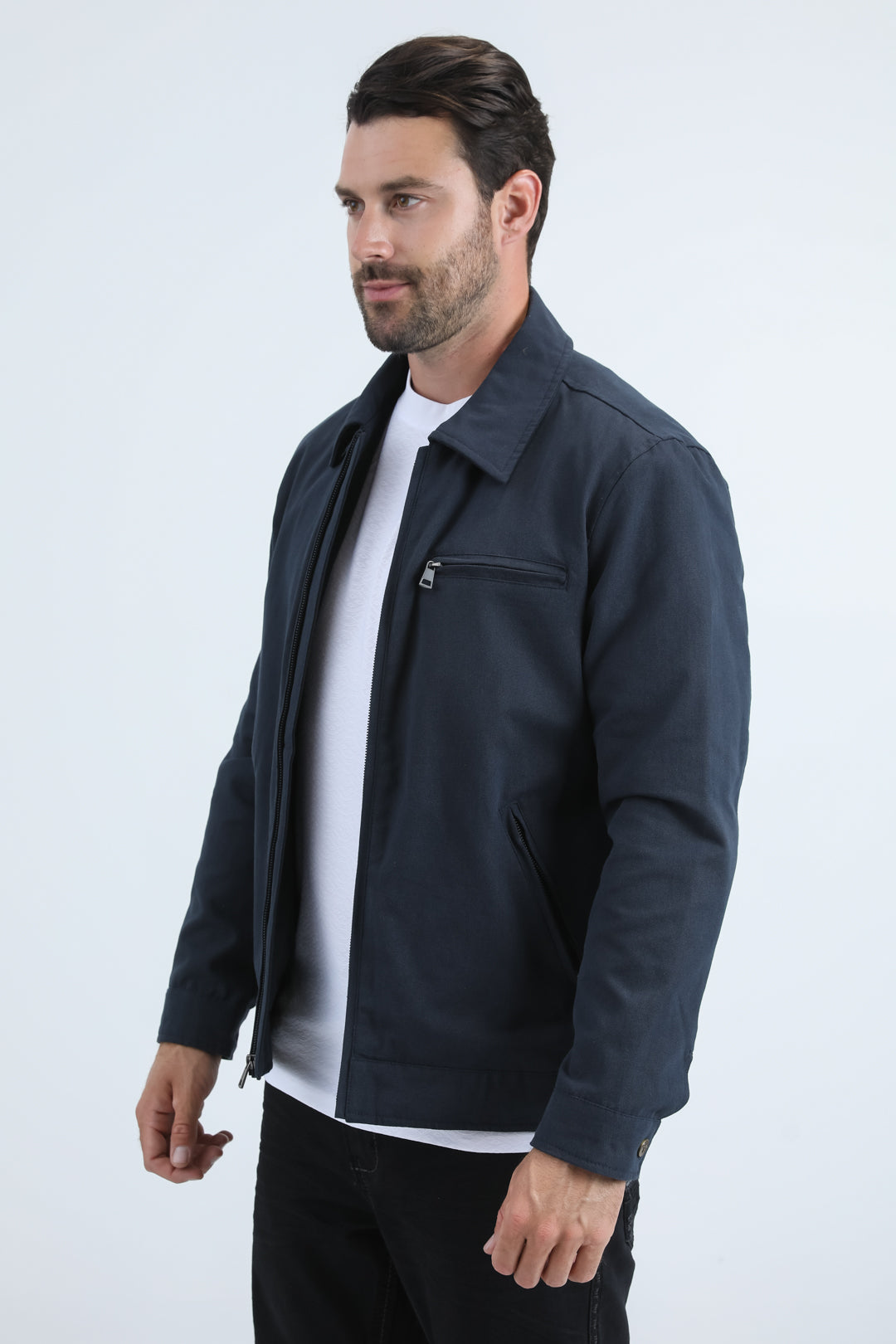 Mens Fur Lined Quilted Faux Suede Navy Coat