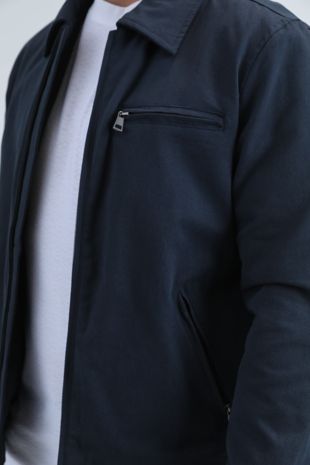 Mens Fur Lined Quilted Faux Suede Navy Coat