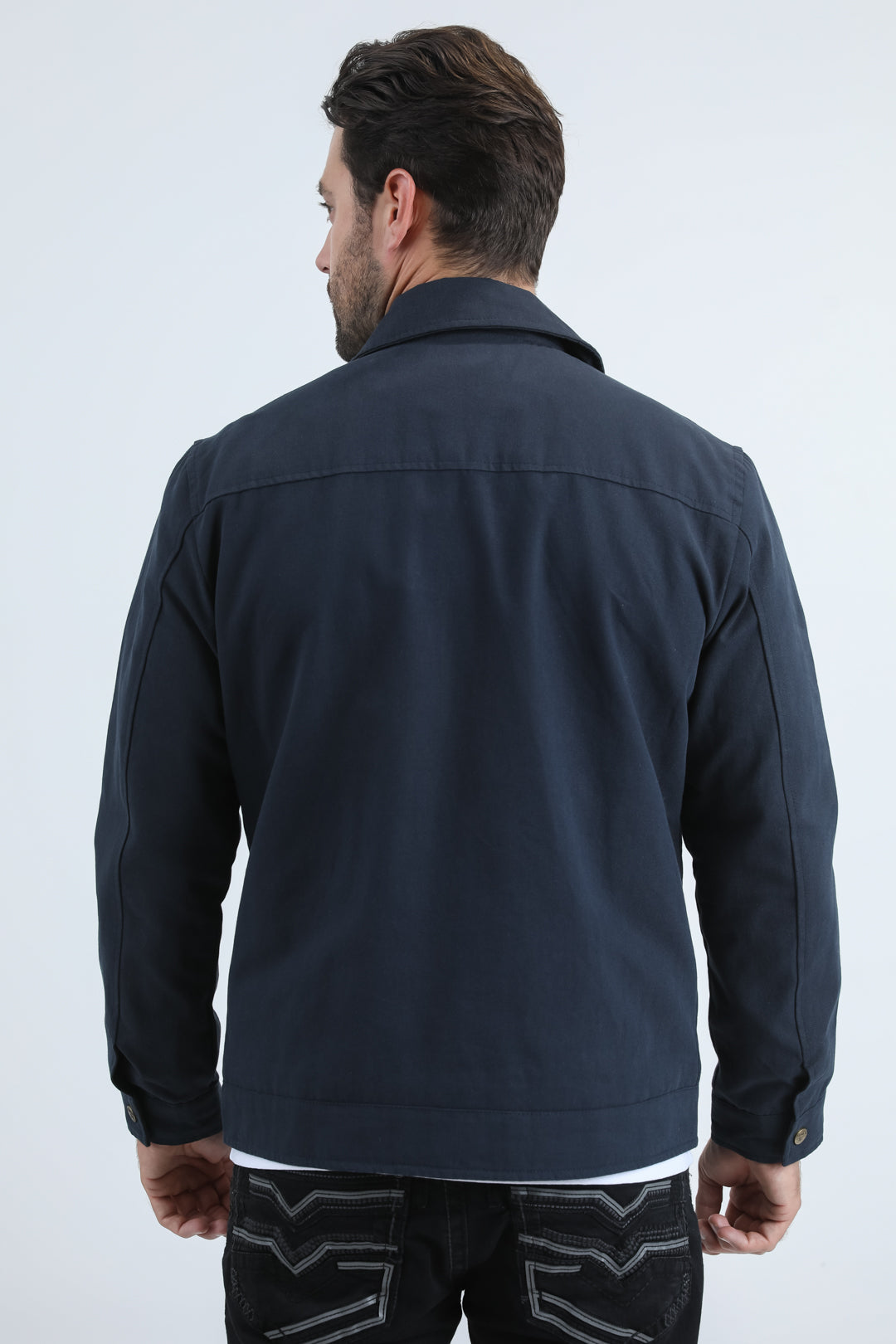 Mens Fur Lined Quilted Faux Suede Navy Coat