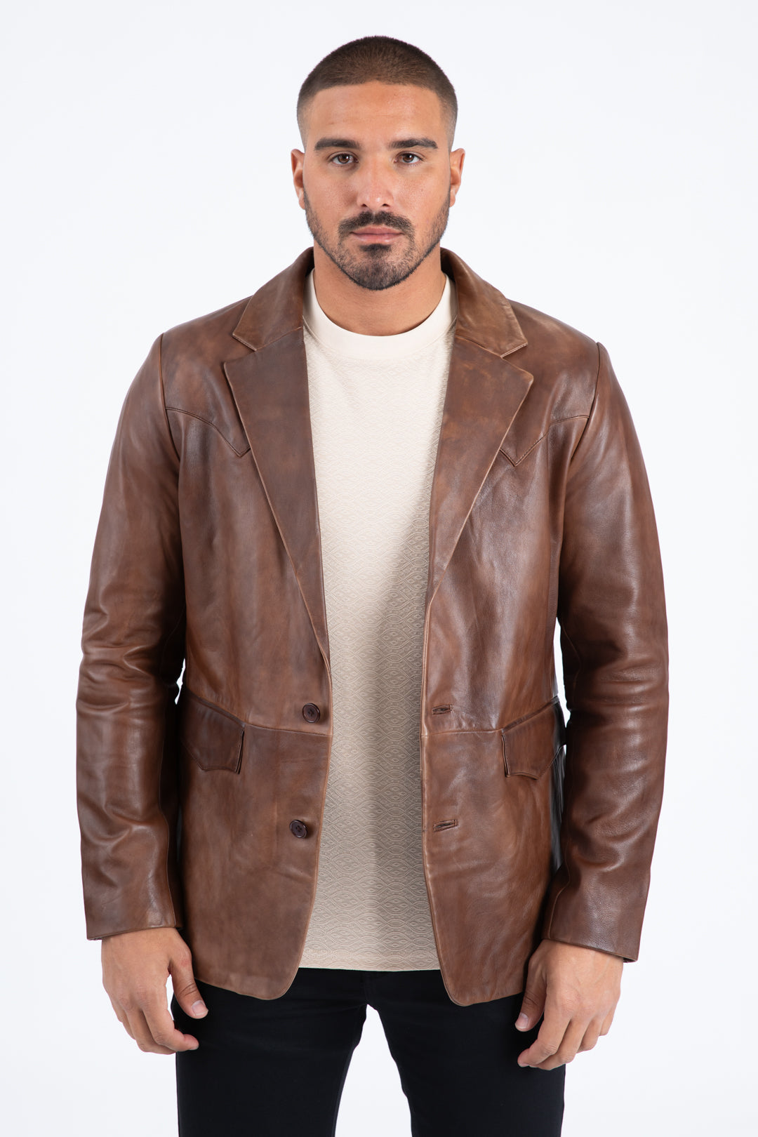 brown genuine leather western blazer coat platini