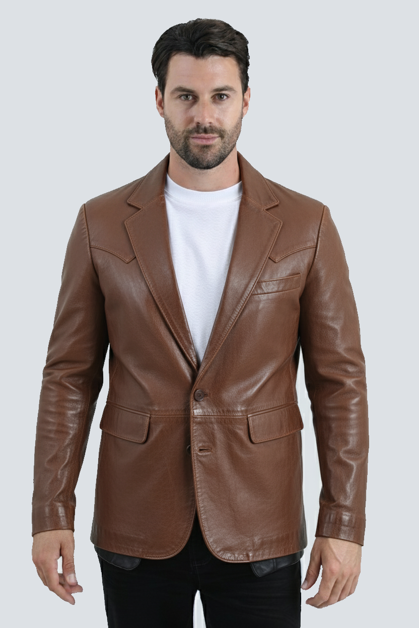 Mens Genuine Leather Brown Coat