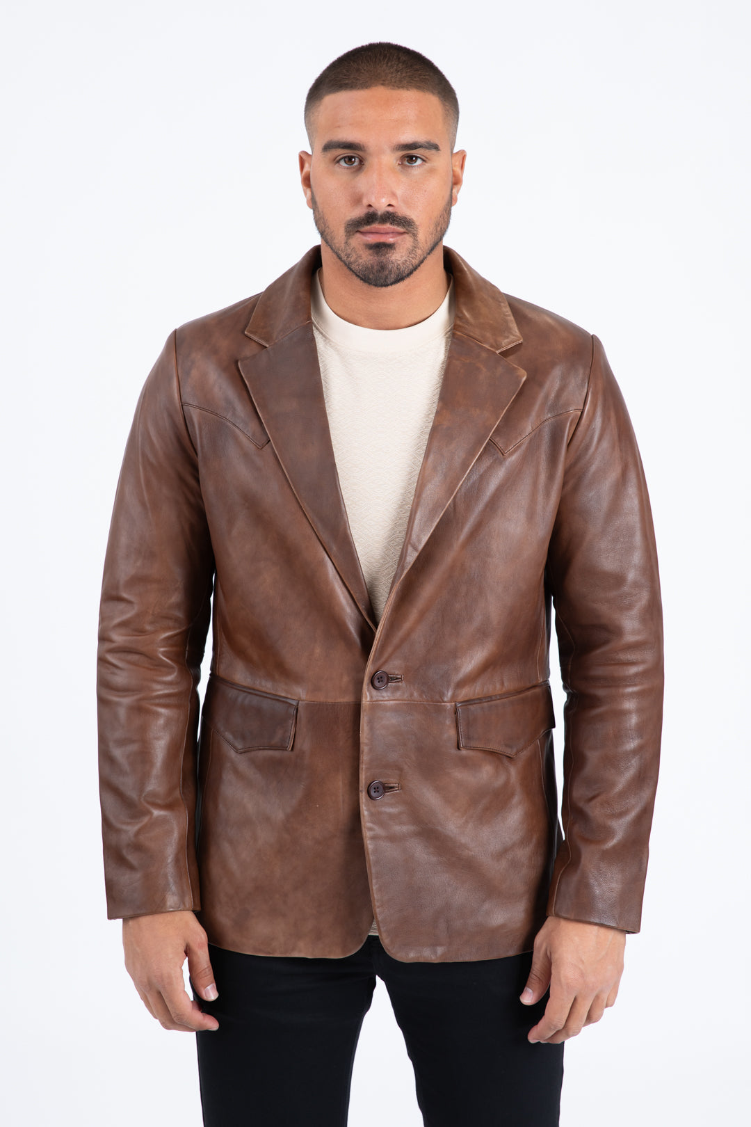 brown genuine leather western blazer coat platini