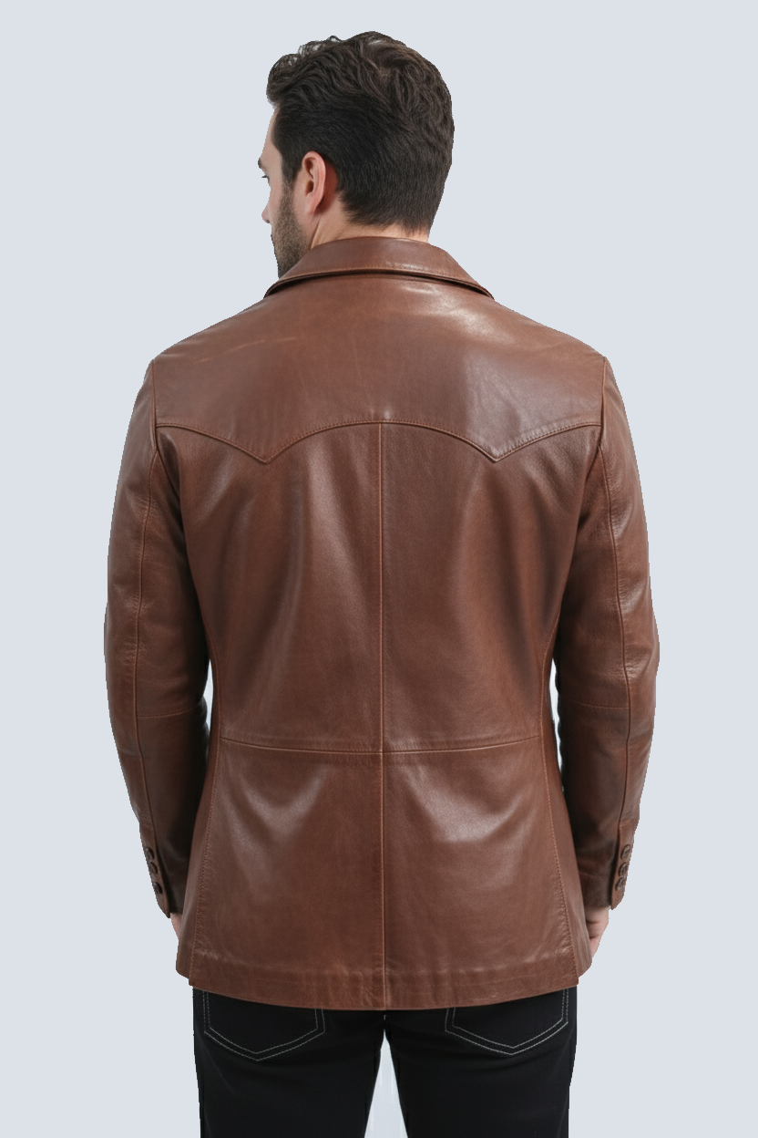 Mens Genuine Leather Brown Coat