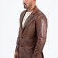 brown genuine leather western blazer coat platini