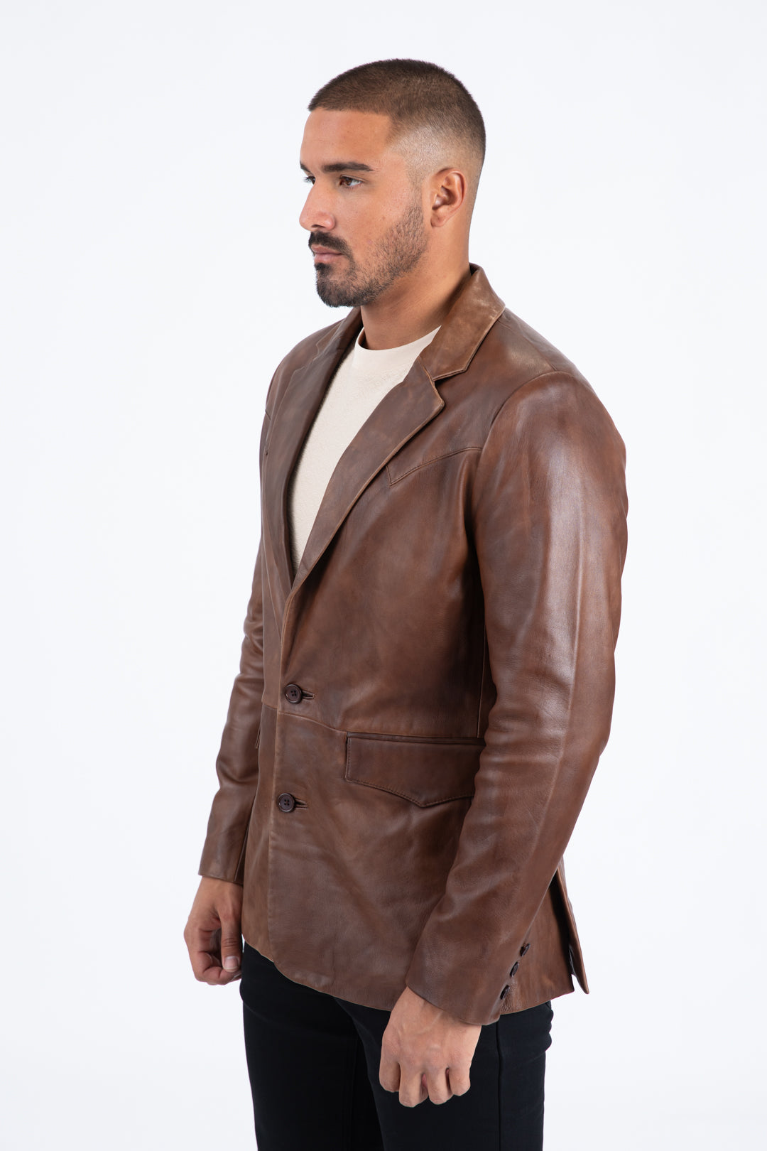 brown genuine leather western blazer coat platini