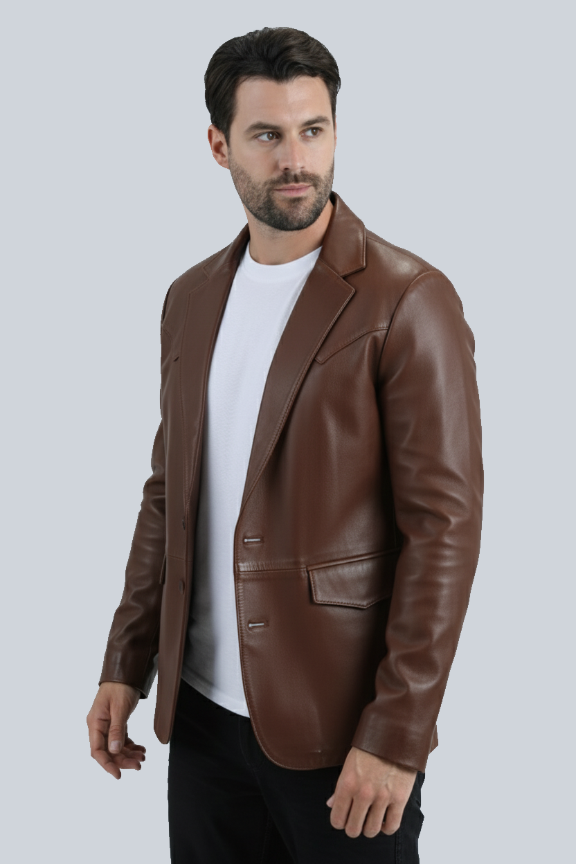 Mens Genuine Leather Brown Coat
