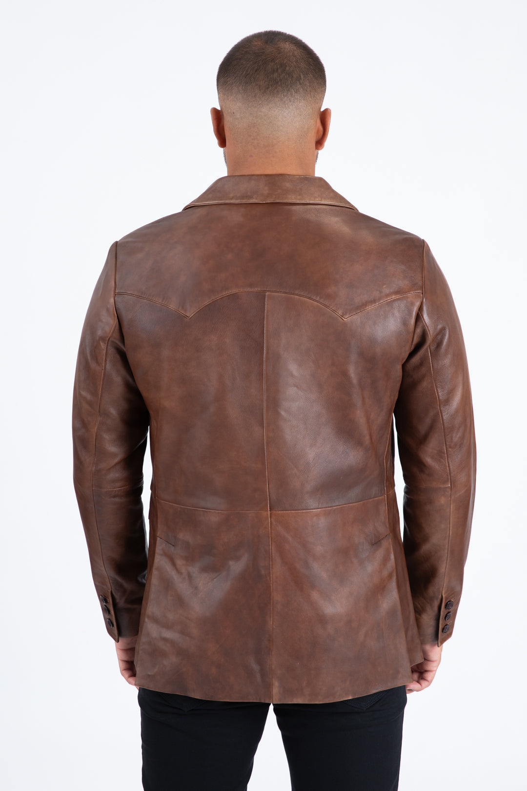brown genuine leather western blazer coat platini