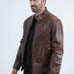 Men's Genuine Leather Perforated Jacket - Barrel Biker Racer