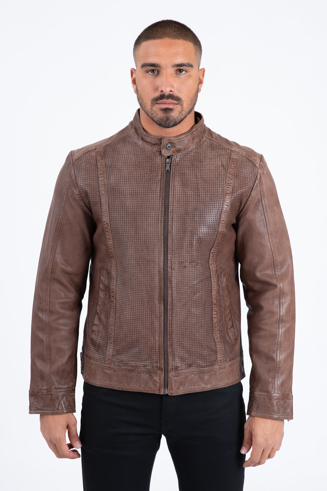 barrel genuine leather biker jacket platini