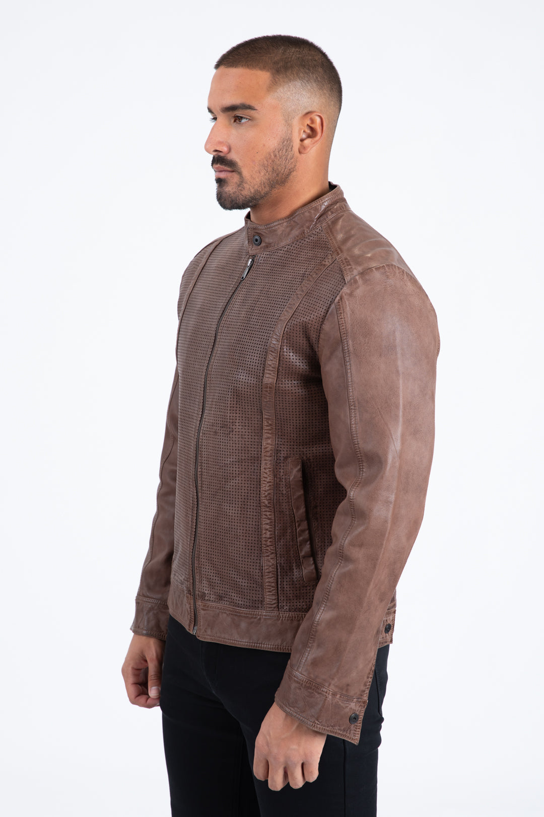 barrel genuine leather biker jacket platini