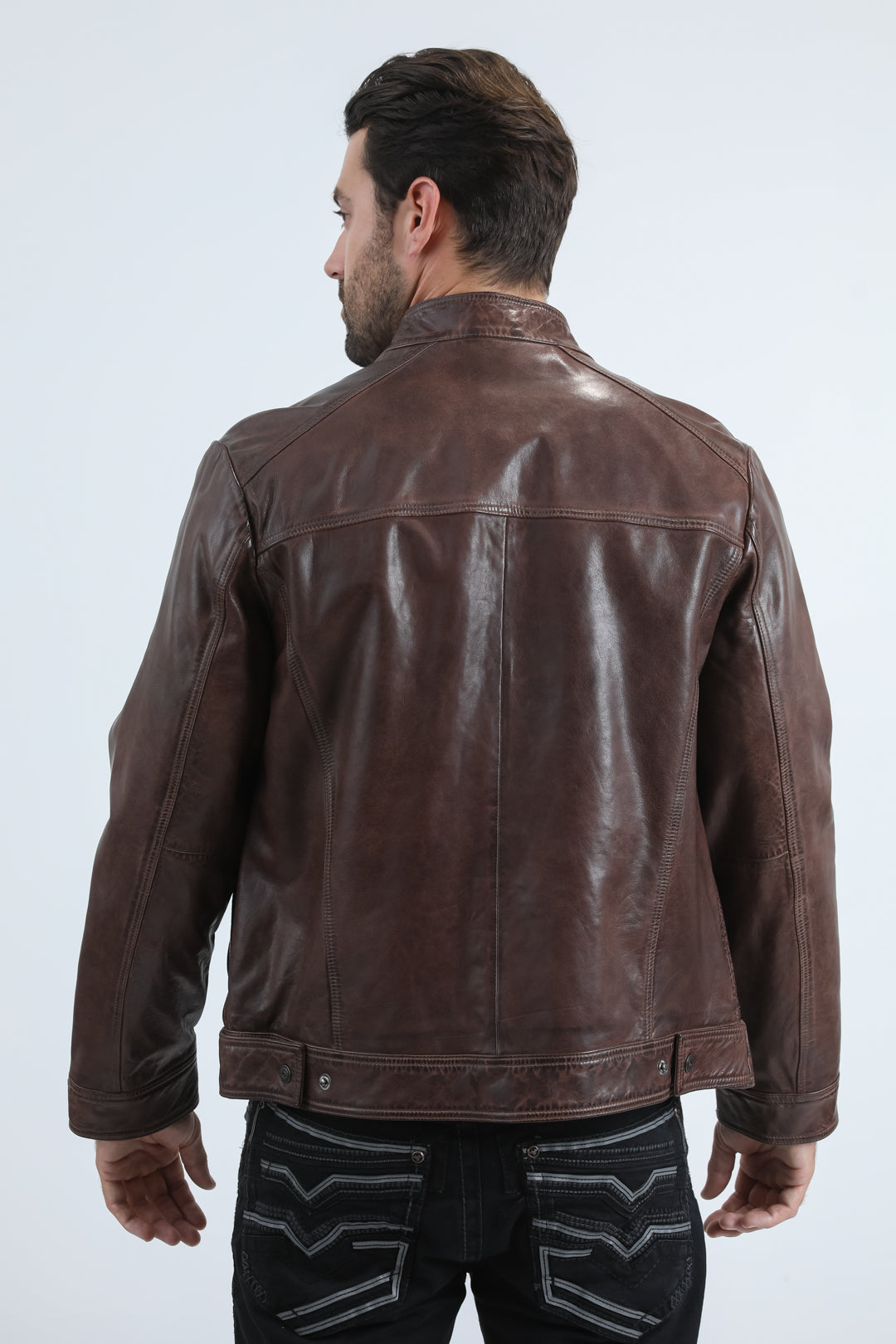 Men's Genuine Leather Perforated Jacket - Barrel Biker Racer
