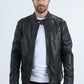 Men's Genuine Leather Perforated Jacket - Black Biker Racer