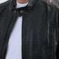 Men's Genuine Leather Perforated Jacket - Black Biker Racer