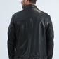 Men's Genuine Leather Perforated Jacket - Black Biker Racer